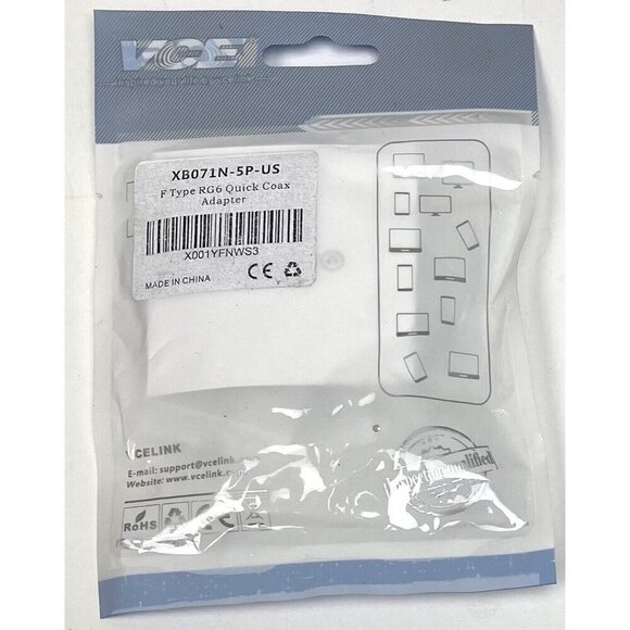 5pk VCE F Type RG6 Quick Coax Adapter Silver Male to Female XB071N-5P-US NIP NEW - Picture 2 of 2